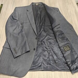 Jos A Bank 46R Gray Windowpane Blazer Jacket‎ Sport Suit Coat Wool Silk Blend